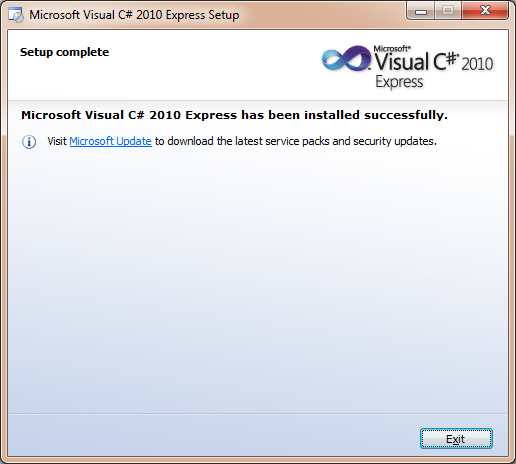 Visual Studio Express installation complete